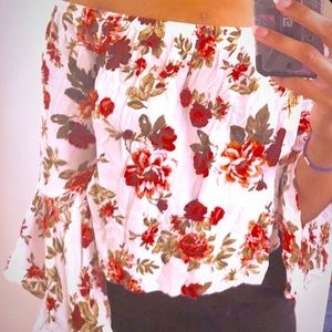 Off the shoulder floral print blouse